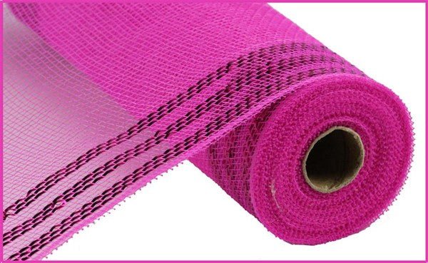 10" Border Stripe Metallic Mesh: Hot Pink w/ Hot Pink Foil (10 Yards) RE850211 - White Bayou Wreaths & Supply