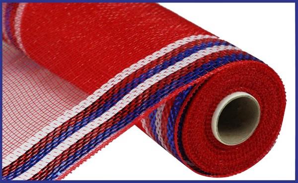 10" Border Stripe Metallic Mesh: Red, White, Blue (10 Yards) RE8504H3 - White Bayou Wreaths & Supply