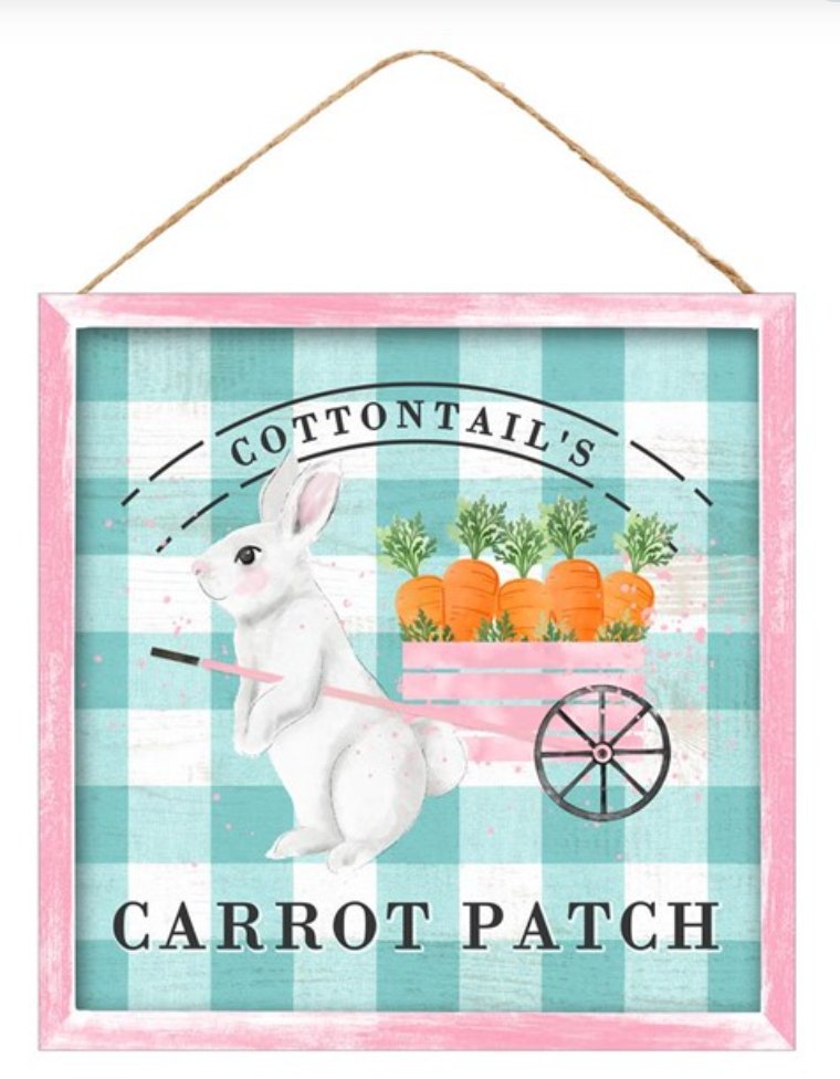 10" Cottontail's Bunny Carrot Patch Sign - AP8765 - White Bayou Wreaths & Supply