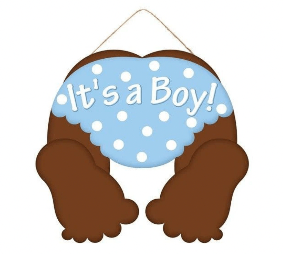 10" Dark Baby Bottom Sign: It's a Boy - White Bayou Wreaths & Supply