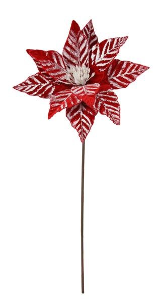 10" Dia Velvet Poinsettia On 19.5"L Stem: Red, White - XS3974 - White Bayou Wreaths & Supply