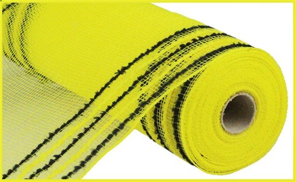 10" Drift/Pp Wide Border Mesh: Yellow, Black (10 Yards) RY8116F4 - White Bayou Wreaths & Supply