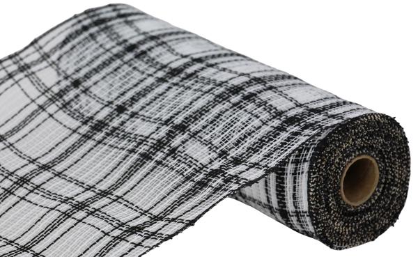 10" Farmhouse Plaid Faux Jute Mesh: Black, White (10 Yards) RY834562 - White Bayou Wreaths & Supply