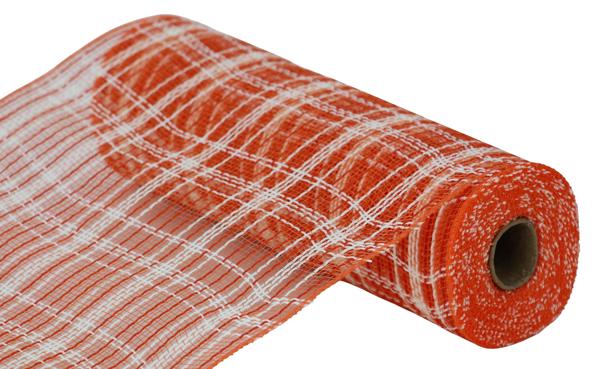 10" Farmhouse Plaid Faux Jute Mesh: Orange, Cream (10 Yards) RY8345ET - White Bayou Wreaths & Supply