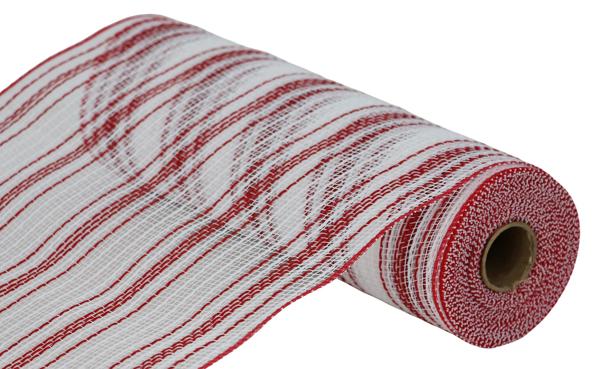 10" Farmhouse Stripe Faux Jute Mesh: Red, White (10 Yards) RY834449 - White Bayou Wreaths & Supply