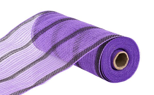 10" Faux Jute Striped Mesh: Purple, Black (10 Yards) RY8337JN - White Bayou Wreaths & Supply