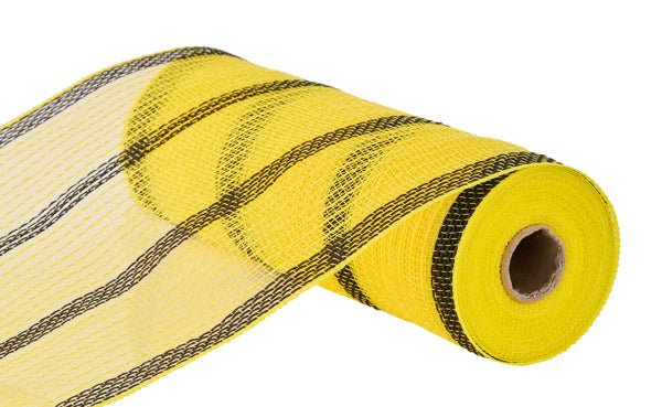 10" Faux Jute Striped Mesh: Yellow. Black (10 Yards) RY8337F4 - White Bayou Wreaths & Supply