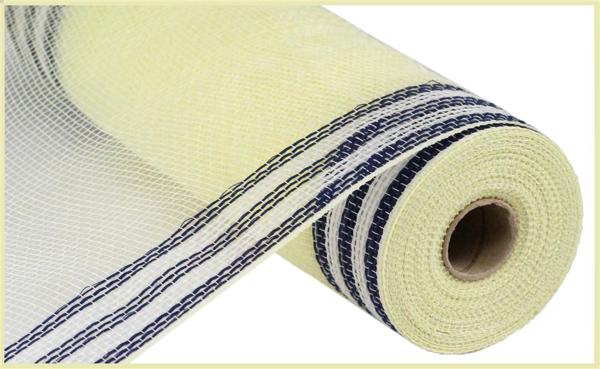 10" Faux Jute/Pp/Border Stripe: Cream, Navy (10 Yards) RY8325K7 - White Bayou Wreaths & Supply