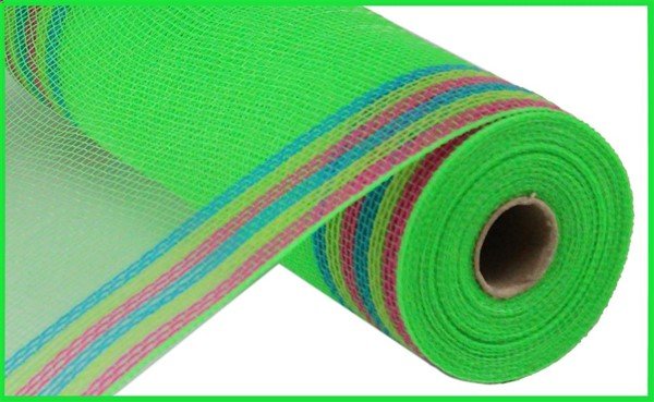 10" Faux Jute/Pp/Border Stripe: Lime, Hot Pink, Fresh Green (10 Yards) RY8326M3 - White Bayou Wreaths & Supply