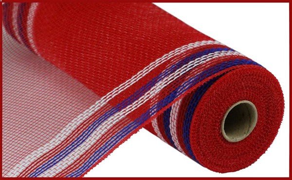 10" Faux Jute/Pp/Border Stripe: Red, White, Blue (10 Yards) RY8326H3 - White Bayou Wreaths & Supply