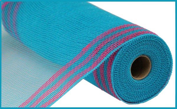 10" Faux Jute/Pp/Border Stripe: Turquoise, Hot Pink (10 Yards) RY8325F9 - White Bayou Wreaths & Supply