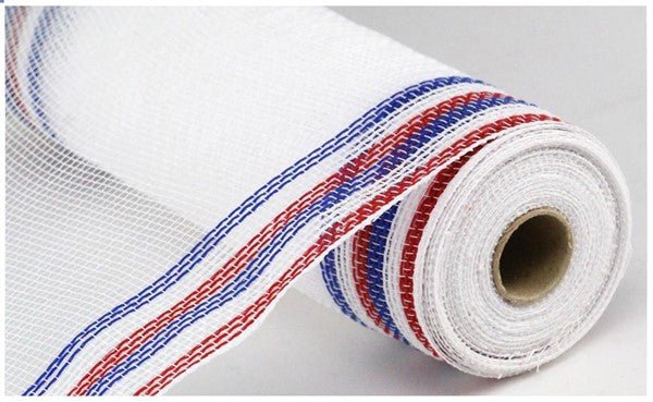 10" Faux Jute/Pp/Border Stripe: White, Red, Blue (10 Yards) RY8326M1 - White Bayou Wreaths & Supply