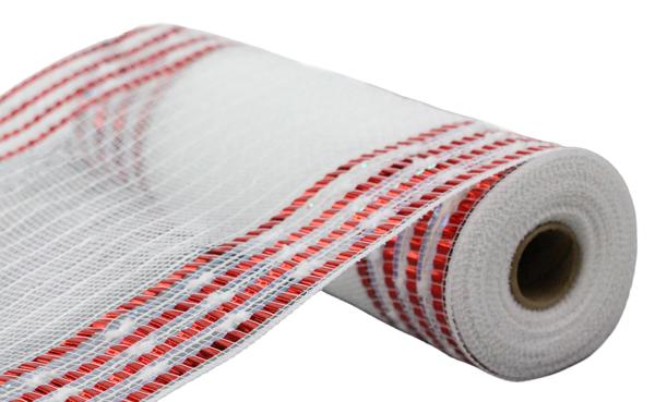 10" Foil/Snowball Border Mesh: White, Iridescent, Red (10 Yards) RY8213A2 - White Bayou Wreaths & Supply