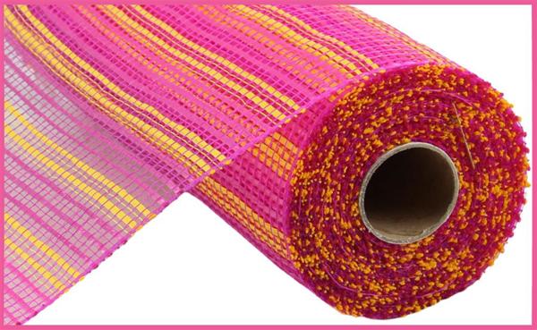 10" Horizontal Wide Stripe Mesh: Hot Pink, Yellow (10 Yards) RE8902WM - White Bayou Wreaths & Supply