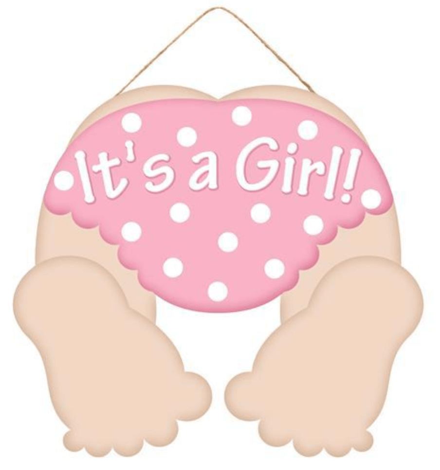 10" Light Skin Baby Bottom Sign: It's a Girl - White Bayou Wreaths & Supply