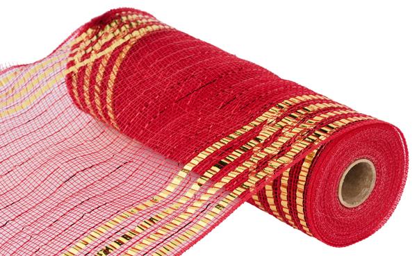 10" Matte/Metallic Border Mesh: Red, Gold (10 Yards) RY851639 - White Bayou Wreaths & Supply