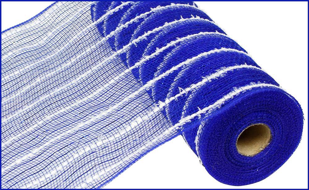 10" Metallic Drift Mesh: Royal Blue, White (10 Yards) RY810065 - White Bayou Wreaths & Supply