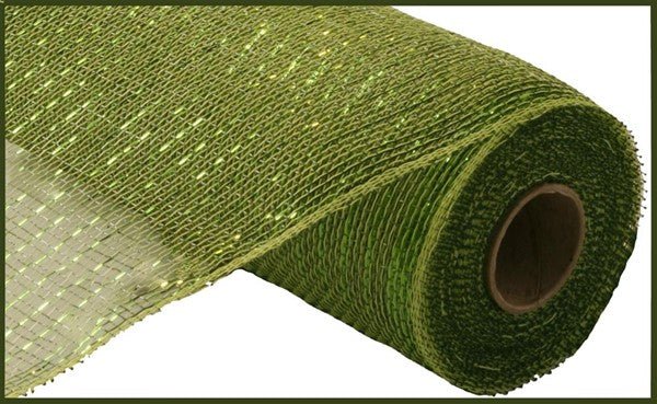 10" Metallic Mesh: Moss, Apple w/ Lime Foil (10 Yards) RE130149 - White Bayou Wreaths & Supply