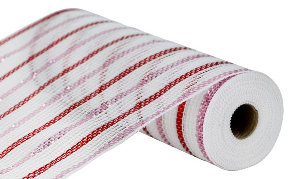 10" Metallic Poly/Faux Jute Mesh: White, Red, Lt Pink (10 Yards) RY8019T2 - White Bayou Wreaths & Supply