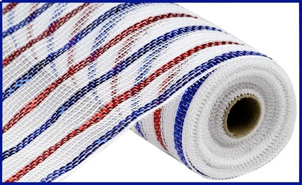 10" Metallic Poly/Fiber Mesh: White, Red, Blue (10 Yards) RY801288 - White Bayou Wreaths & Supply