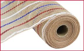 10" Poly Jute Deco Mesh: Natural With Red, White, Blue (10 Yd) RY800788 - White Bayou Wreaths & Supply