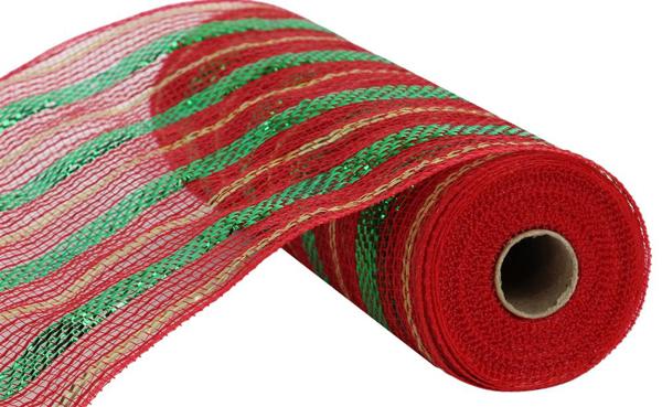 10" Poly/Faux Jute/Metallic Mesh: Red, Emerald Green, Gold (10 Yards) RY802094 - White Bayou Wreaths & Supply