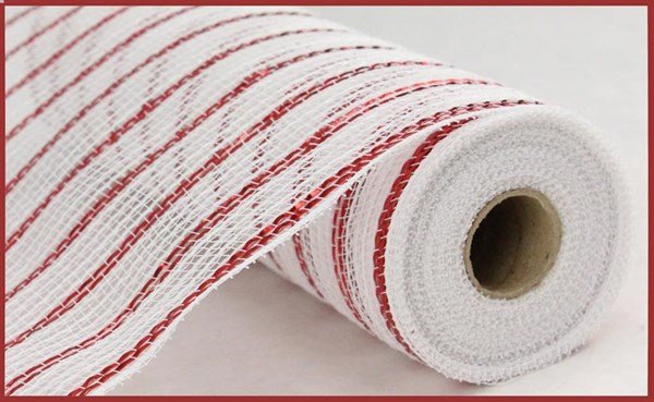 10" Poly/Faux Jute/Metallic Mesh: White, Red (10 Yards) RY8018A2 - White Bayou Wreaths & Supply