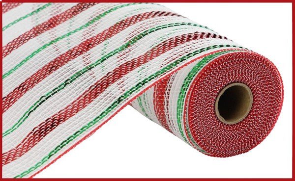 10" Poly/Faux Jute/Metallic Mesh: White, Red, Emerald Green (10 Yards) RY8020R3 - White Bayou Wreaths & Supply