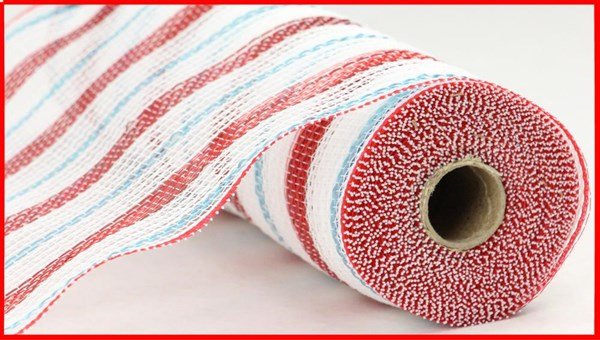 10" Poly/Faux Jute/Metallic Mesh: White, Red, Ice Blue (10 Yards) RY8020R6 - White Bayou Wreaths & Supply