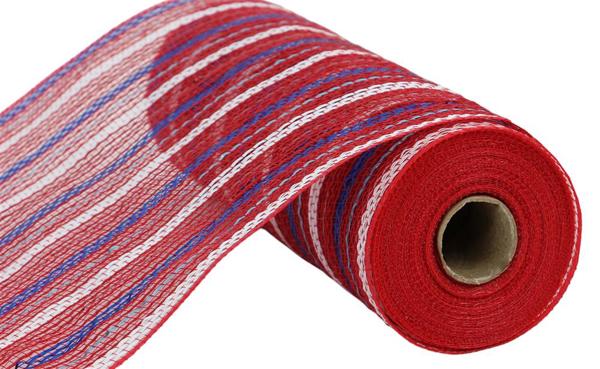 10" Poly/Jute Matte Stripe Mesh: Red, Royal Blue, White (10 Yards) RY8033CX - White Bayou Wreaths & Supply