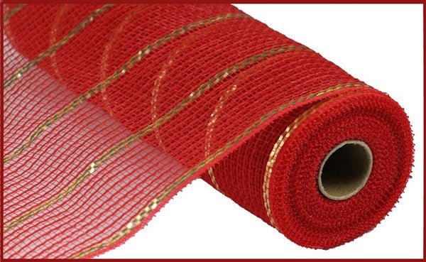 10" Poly/Jute/Metallic Mesh: Red, Matte Gold (10 Yards) RY832939 - White Bayou Wreaths & Supply