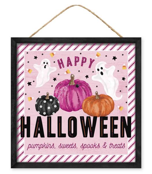 10" Square Happy Halloween Pumpkins: Pink, Orange, Black, White - AP7863 - White Bayou Wreaths & Supply