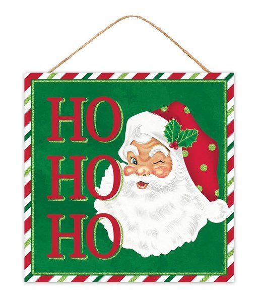 10" Square Ho Ho Ho Santa Sign: Green, Red - AP8920 - White Bayou Wreaths & Supply