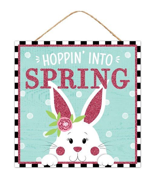 10" Square Hoppin' Into Spring/Bunny Glitter - AP8992 - White Bayou Wreaths & Supply