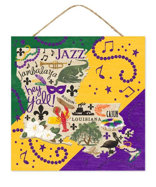 10" Square Louisiana Culture Map - Mardi Gras - AP7835 - White Bayou Wreaths & Supply