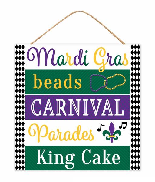 10" Square Mardi Gras Beads Carnival Sign - AP7277 - White Bayou Wreaths & Supply