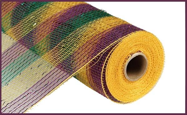 10" Thick Stripe Mesh: Mardi Gras Stripe (10 Yards) RE1317C5 - White Bayou Wreaths & Supply