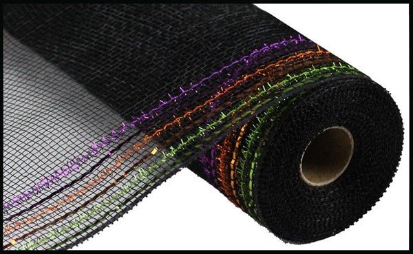 10" Tinsel/Foil Wide Border Mesh: Black, Orange, Purple, Lime (10 Yards) RY850676 - White Bayou Wreaths & Supply