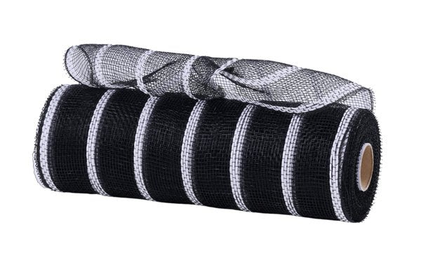 10" Vertical Wide Stripe Mesh: Black, White (10 Yards) RE8903E7 - White Bayou Wreaths & Supply