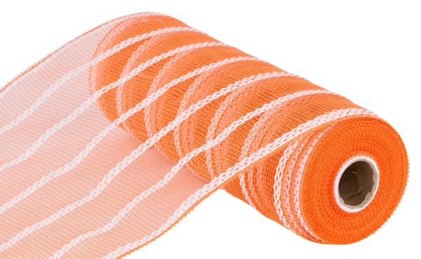 10" Vertical Wide Stripe Mesh: Orange, White (10 Yards) RE8903JJ - White Bayou Wreaths & Supply