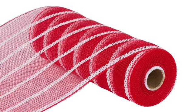 10" Vertical Wide Stripe Mesh: Red, White (10 Yards) RE8903N5 - White Bayou Wreaths & Supply