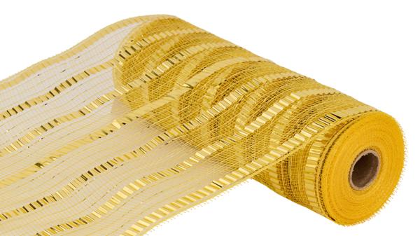 10" Wide Foil Stripe Mesh: Gold (10 Yards) RY851808 - White Bayou Wreaths & Supply