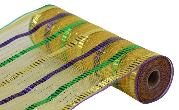 10" Wide Foil Stripe Mesh: Mardi Gras (10 Yards) RY851473 - White Bayou Wreaths & Supply