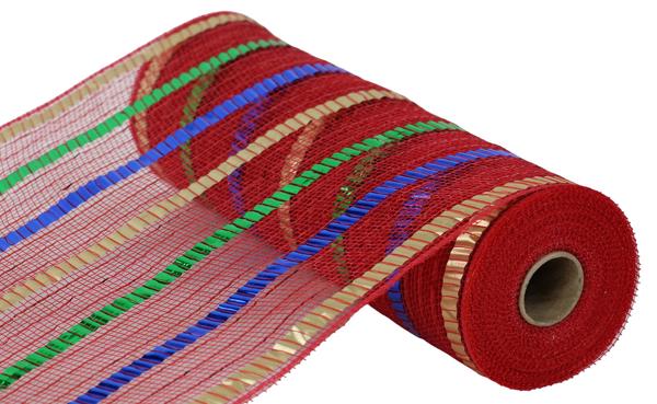 10" Wide Foil Stripe Mesh: Red, Gold, Emerald, Royal Blue (10 Yards) RY8514X7 - White Bayou Wreaths & Supply