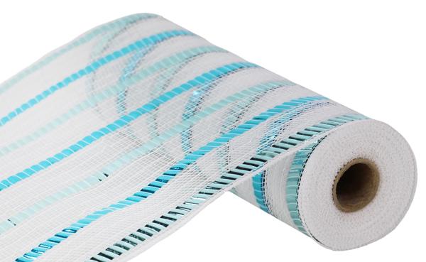 10" Wide Foil Stripe Mesh: White, Ice Blue, Turquoise (10 Yards) RY8514EX - White Bayou Wreaths & Supply