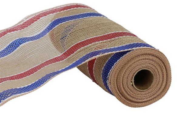 10” Wide Matte Border Stripe: Natural, Red, White, Blue (10 Yards) RY8035EK - White Bayou Wreaths & Supply