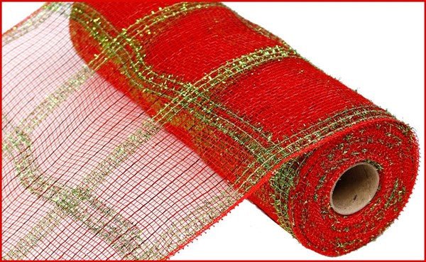 10" Wide Tinsel/Pp/Foil Check: Red, Lime (10 Yards) RY840234 - White Bayou Wreaths & Supply