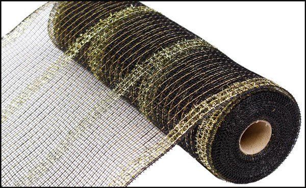 10" Wide Tinsel/Pp/Foil Mesh: Black, Gold (10 Yards) RY840175 - White Bayou Wreaths & Supply