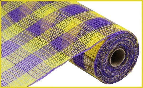 10.25" Faux Jute/Pp Small Check: Yellow, Purple (10 Yards) RY8320J6 - White Bayou Wreaths & Supply