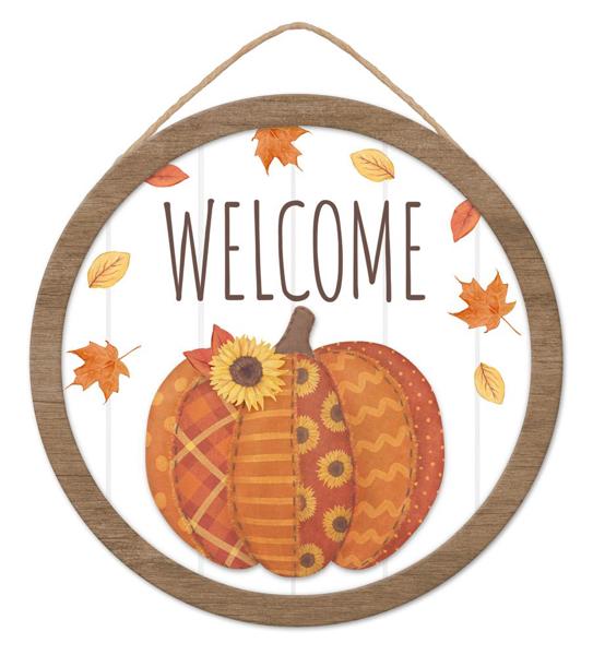 10.5" Dia Welcome/Quilted Pumpkin Sign - AP7321 - White Bayou Wreaths & Supply